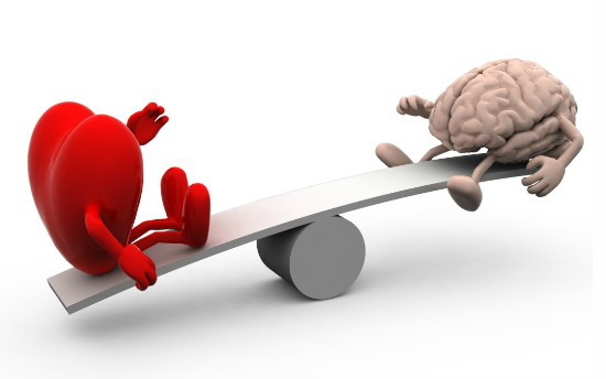 seesaw with heart and brain, 3d illustration